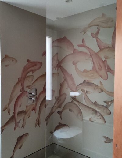 Mural realizado con veladuras sobre cemento pulido para Outline Interior en vivienda particular